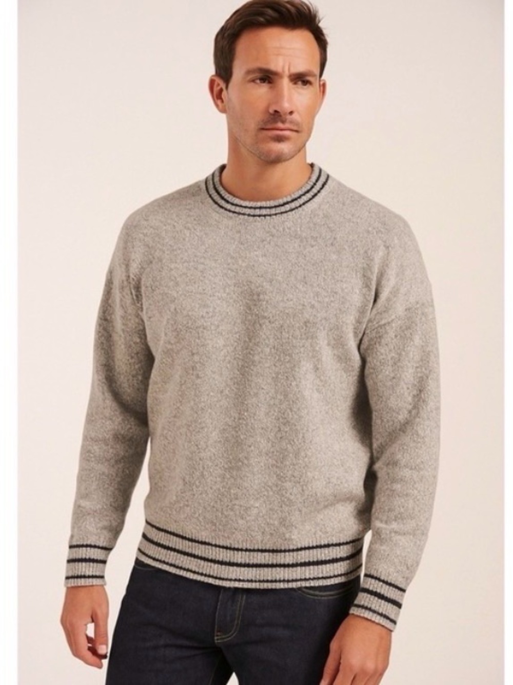 VTG WEEKENDS Men's Size XL Gray Black Stripe Pullover Crew Neck Sweater